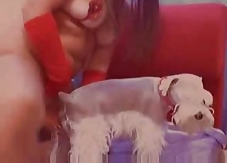 Slutty mature zoophile fucking a dog