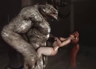 Tight cunt fucked hard by a satanic 3D monster