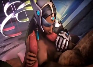 Overwatch-looking chick blows dogs